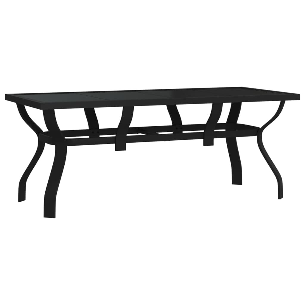 vidaXL Mesa de Jardín Comedor Cocina Patio Terraza Balcón Muebles Mobiliario Soporte Exterior Estable Acero y Vidrio Negro 180x80x70 cm