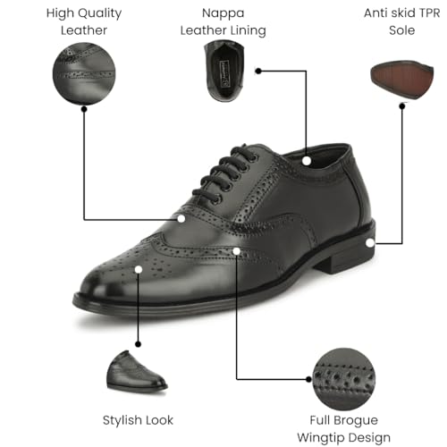 Image of Leatherful Genuine Leather Brogue Shoes for Men | TPR Sole & Nappa Leather Lining | Classic Dress Footwear New