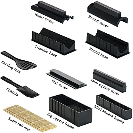 PROVO Sushi Maker Kit 11 pcs, DIY Sushi Making Kit Roll Sushi Maker Rice Roll Mold with Bamboo Sushi Roller Mat, Home Sushi Tool Set for Beginners Easy Sushi Maker Easy and Fun Also as a Gift (Black)