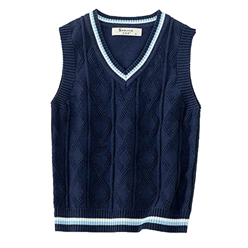 Kids Boys Girls Casual V Neck School Uniform Knit Sweater Vest Striped Sleeveless Cardigan Daily Wear