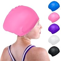 Waterproof Kids Swimming Cap, Silicone Kids Swim Caps for Boys and Girls, Stretchable and Comfortable Swimming Hats, Anti slip Swim Cap for Long Hair (Pink)