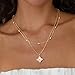 Fettero Gold Clover Necklace for Women Dainty 14K Gold Plated CZ Pendant Necklace Charm Colorful Clover Pendant Lucky Necklaces for Women Jewelry - White Mother of Pearl
