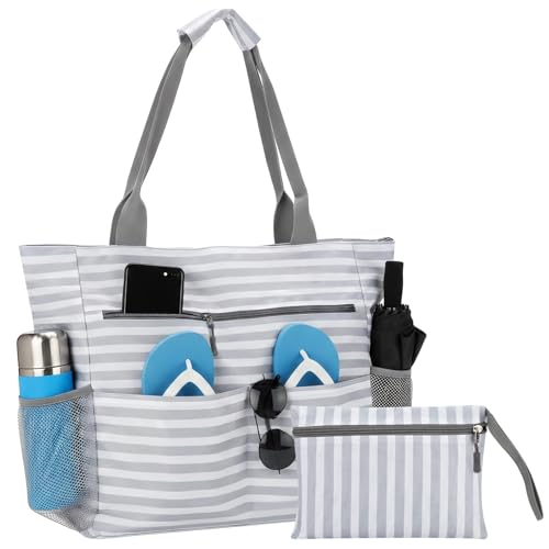 Bolsa de playa para mujer plegable en color gris para tus viajes y gimnasio