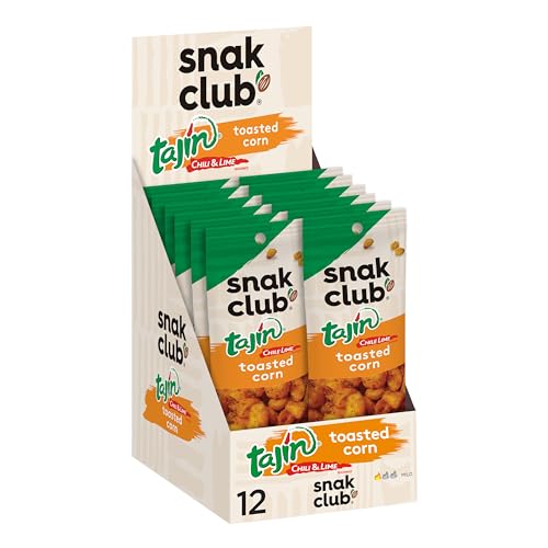 Snak Club Tajin Toasted Corn, Roasted Corn Nuggets with Chili and Lime Seasoning, Mild, Non-GMO, Gluten-Free, Kosher Snack, 1.5 oz Bags, 12 Pack