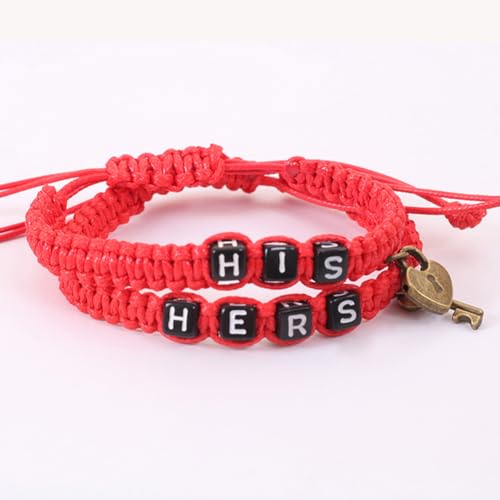 Image of AKOAK 2 Pcs HIS HERS Couple Braided Bracelet Padlock Key Pendant Hand Braided Lanyard Valentine's Day Gift Jewelry