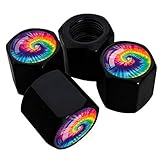 Metal Car Wheel Tire Valve Stem Caps 4 Pack Cool Tie Dye Pattern Aluminum Car Tire Air Valve Caps for Cars, Trucks, Bikes, Motorcycles, Bicycles, Corrosion Resistant