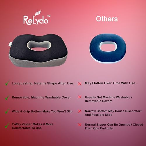 Image of Donut Pillow | Tailbone Pain Relief Cushion | Coccyx Cushion for Tailbone Pain | Sitting Pillow for Sciatica, Hemorrhoids | Piles Pillow for Sitting | Memory Foam Seat Cushion | Black Grey