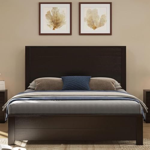 YUMPIE 51.2" H Wood Bed Frame with Headboard, Platform Bed