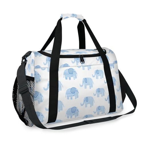 Elephant Blue Cartoon Travel Duffel Bag Weekender Overnight Bags for Women Men Foldable Waterproof Tote Bag with Trolley Sleeve2