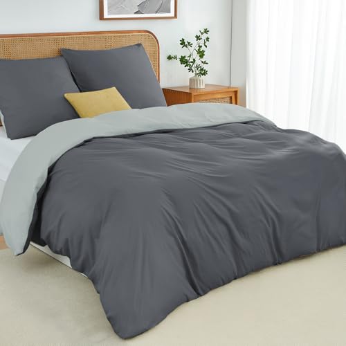 Duvetnova Bettwäsche 155x220 2teilig Grau/Hellgrau Bettwäsche-Sets Microfaser ÖKO-TEX Wendebettwäsche 155 x 220, weich & bügelfrei 1 Bettbezug...