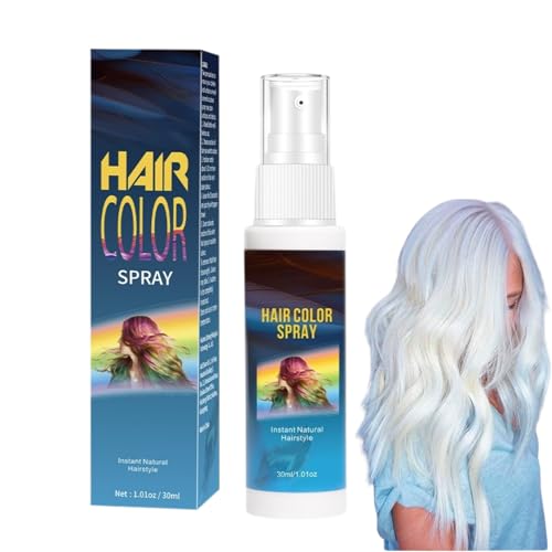 Hair Colour Spray 30ml White Hair Spray Temporary - Non-Sticky Long-Lasting Washable Temporary Hair Dye with Instant Styling for Christmas Birthday Parties Events and Cosplay Occasions