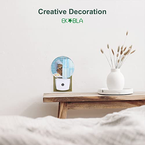 Image of EKOBLA Funny Cat Night Light, Cat with Shower Cap in Tub Night Lights Plug Into Wall with Dusk to Dawn Sensor