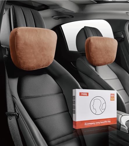 Image of 2Pcs Car Neck Pillow, Super Soft Du-Pont Bio cotton Neck Pillow for Driving, Suede Fabric Car Headrest Pillow, Make Your Driving More Comfortable, Suitable for Driving, Traveling (Mocha Brown)