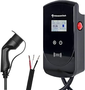 for Europe & Asia Type 2 IEC 62196-2Vehicle EV Wall Charging Station - Level 2 EVSE- 220/240 Volt- Electric Plug Smart Electric Car Charger, Plug-in 7.5 Meter Cable 6.5m-1m Hardwire, 32 Amp