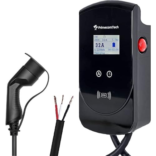 for Europe & Asia Type 2 (IEC 62196-2Vehicle EV Wall Charging Station - Level 2 EVSE- 220/240 Volt- Electric Plug) Smart Electric Car Charger, Plug-in 7.5 Meter Cable (6.5m-1m) (Hardwire, 32 Amp)