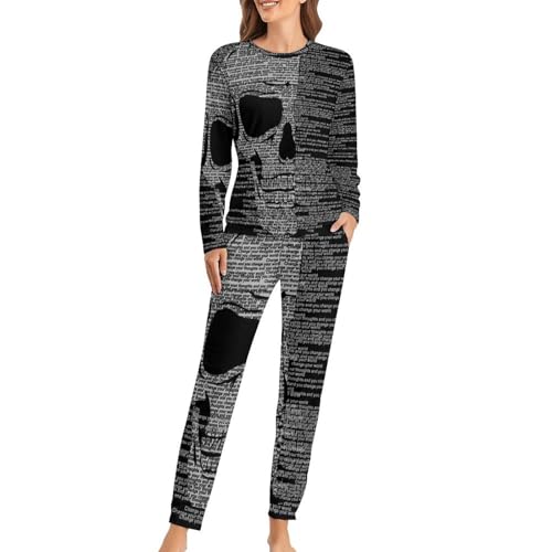 Ensemble de pyjama femme lettres crâne sleepwear manches longues et pantalon de nuit