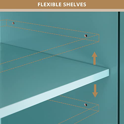 Scurrty Coffee Bar Cabinet Buffet Sideboard Table With Storage, Glass Display Cabinet, 4 Drawers & 2 Doors Kitchen Cupboard, Storage Organizer For Dining Room, Living Room, Entryway, Etc (Green) #TOP7