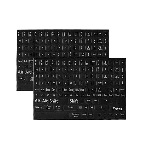 Image of Generic English Keyboard Stickers for Laptop and Computer, Full Layout, Black Font on White Background and White Font on Black Background