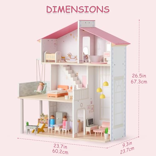 SainSmart Jr. Wooden Dollhouse for Girls, Modern Family Doll House with 37Pcs Furniture & Accessories, 3-Story Pretend Playhouse Toy Gift for Kids Ages 3+ by SainSmart Jr. - Image 5