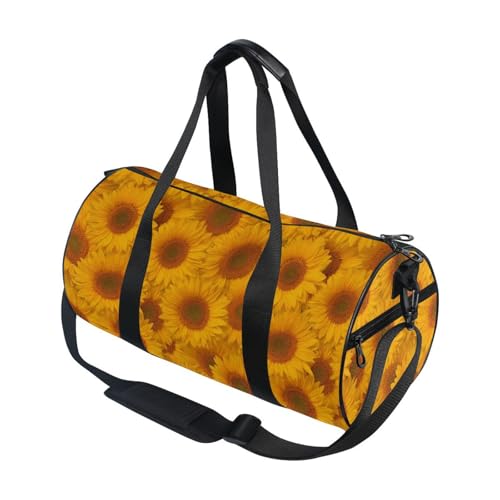 Sunflower Sports Duffel Bag Lightweight Barrel Gym Bag with Multiple Compartments, Adjustable Strap and Full Print Design for Sports Workout and Short Trip Essentials