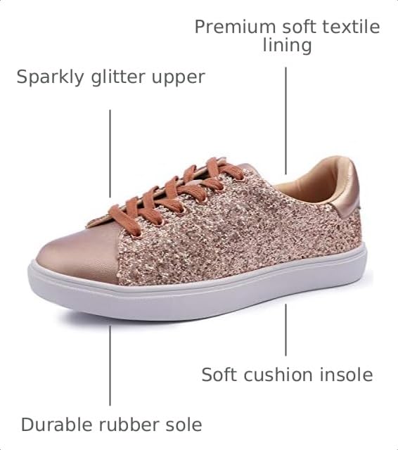 Image of FEVERSOLE Women's Fashion Lace Up Dress Sneakers Sparkly Party Shiny Shoes