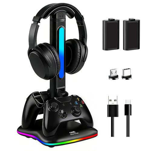 Image of Controller Charger with RGB Headphone Stand & 2X6660mWh Battery Packs for Xbox Series X /S /One /One S /X, XSX Controller Charger Station, Headset and Controllers Stand Holder
