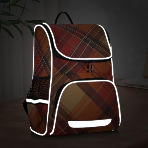 Mochila de cuadro escocés forrada con paneles reflectantes y sección para portátil 5