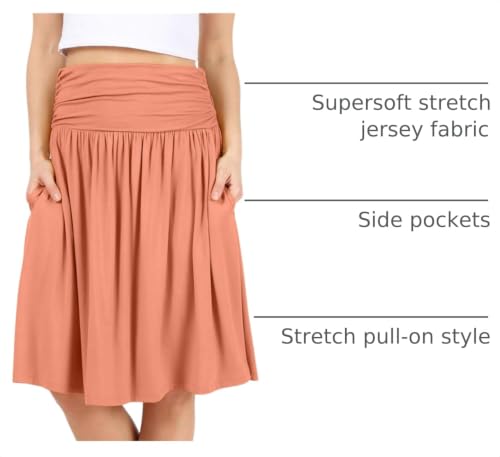 Image of Simlu Skirts for Women Regular and Plus Size Skirt with Pockets Below The Knee Length Ruched Flowy Midi Skirt