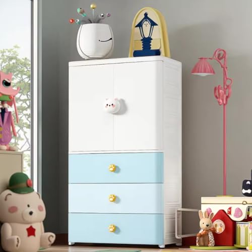Image of AYSIS Kids Plastic Collapsible Wardrobe Organizer for Storage with Drawers | Cute Cartoon Design | Heavy Duty Cloth Organizer for Storage | Easy to Assemble | Perfect for Kids Room & Home | Bear