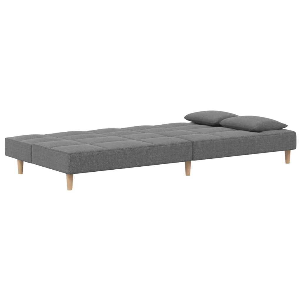 Canapé-lit 2 places avec 2 coussins en tissu gris foncé, lit d'appoint polyvalent pour salon, salon et chambre d'amis, avec espace de rangement, accoudoir, dossier, appui-tête, idéal pour les