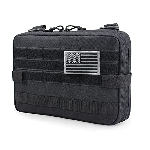 WYNEX Tactical Molle Admin Pouch, Upgrade Material Semi-Hidden Zipper & 1000D Tough Nylon EDC Utility Pouches Tools Bag EMT Utility Map Pocket, IFAK Pack Include U.S.A Flag Patch - WYNEX