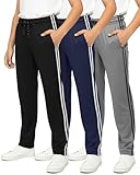 Real Essentials 3 Pack: Boys' Mesh Open Bottom Active Sweatpants with Pockets & Drawstring -Set 5,L(12-14)