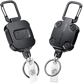 ELV Self Retractable ID Badge Holder Key Reel, Heavy Duty, 32 Inches Cord, Carabiner Key Chain Keychain, Hold Up to 15 Keys and Tools (2 Pack)