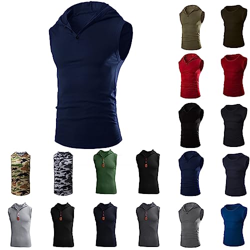 Mens Workout Sleeveless Hoodie, Sleeveless Hoodie Men Camo Lightweight Breathable Hooded Tank Top Casual Regular Fit Gym Workout Vest Fashion