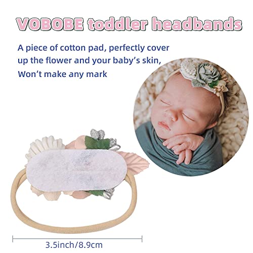 Vobobe Baby Girl Nylon Headbands Infant Flower Elastic Hair Band Bows Wraps For Newborn Toddler Hair Accessories Pack Of 3 (A-Beige) #TOP3