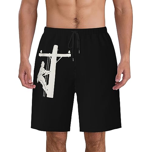 V LONVOY Gift for Lineman Mens Swim Trunks Quick Dry Swim Shorts Swimwear Bathing Suits with Pockets Black