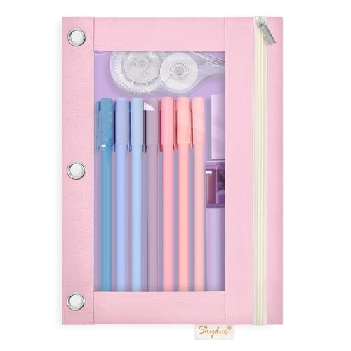 SKYDUE Pencil Pouch for 3 Ring Binder Zipper Pencil Pouches for Girls Boys Clear Window Pencil Bag 3 Ring Pencil Pouch Case for Binder Durable Organizer for School Supplies
