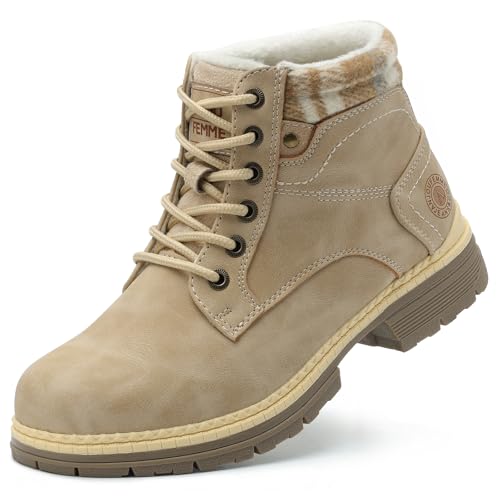 ANJOUFEMME Womens Hiking Snow Winter Boots - Outdoor Waterproof Lightweight Ankle Boots for Women Work Backpacking Boots FNW110-FNW08-BEIGE-6
