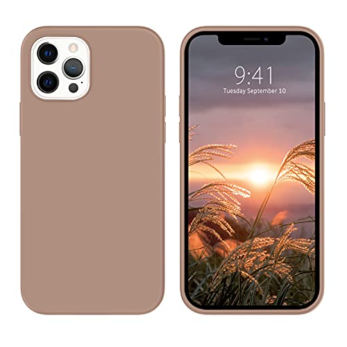 DUEDUE Compatible with iPhone 12 Pro Max Case, Liquid Silicone Soft Gel Rubber Cover with Microfiber Cloth Lining Cushion Shockproof Full Body Protective Case for iPhone 12 Pro Max 6.7",Light Brown