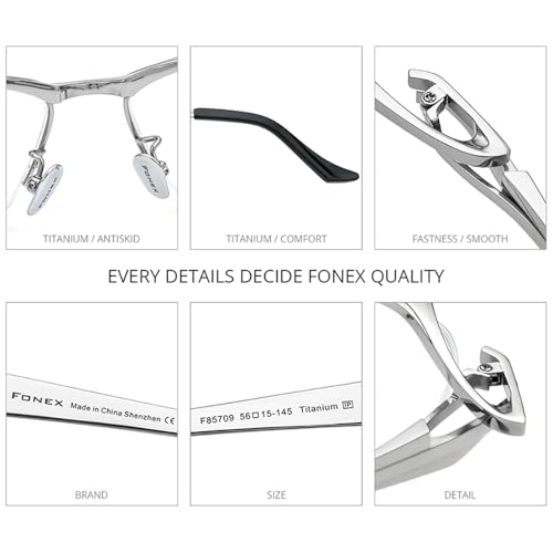 Image of FONEX Pure Titanium Glasses Frame Men Semi Rimless Square Eyeglasses Eyewear DTX416