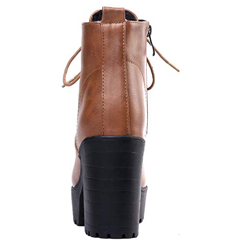 Parisuit Women's Chunky Lace Up Booties Platform High Heel Ankle Boots Fashion Autumn Winter Shoes3