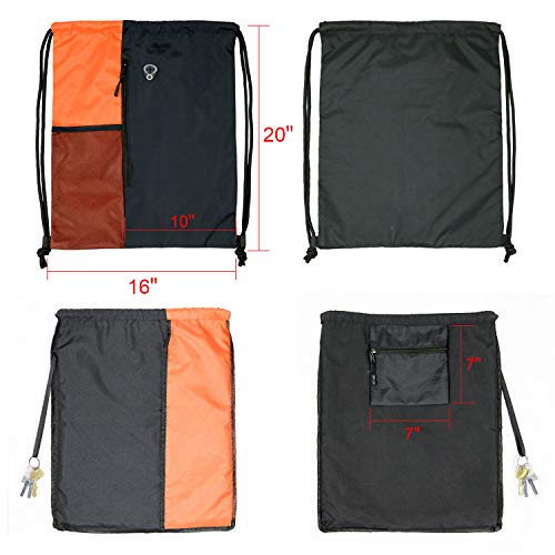 Image of BeeGreen Oranage Drawstring Backpack Bag With Water Bottle Pocket &Front Zippered Pocket Sport Gym String Backpack Sackpack For Men Women