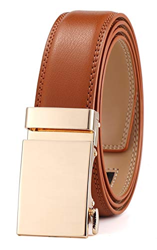 Ratchet Belt for Men, Leather Dress Casual Belt with Adjustable Buckle-Trim to fit-35cm wide