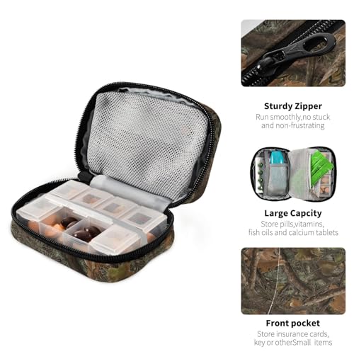 Image of Vintage Camo Pill Case, Weekly Portable Pill Bag Container 7 Days Pill Box Organizer Vitamin Supplement Holder with Zipper for Travel Family Business