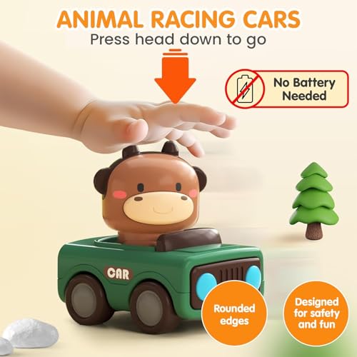 Image of Kidology Press & Go Friction-Powered Cars for Toddlers - Animal Mini Racing Car, Push & Go Vehicle for Early Learning, Fun Toy for 0-3 Years Babies & Kids - Pack of 1 (Random Character)