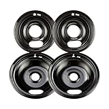Purelux Electric Stove Drip Pans Replacement for Whirlpool and Kenmore Stove, 4 Pieces Pack with Porcelain Enameled Black Finish