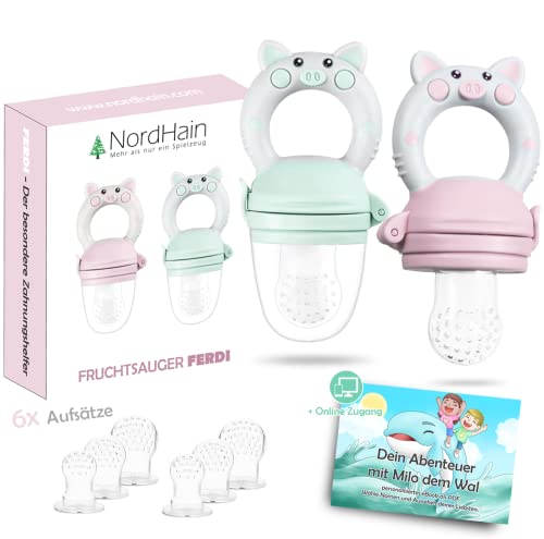 Nordhain® Fruchtsauger Set 2020 Rosa für glückliche Babys - helfender Freund für besonderes...