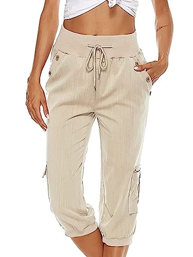 Pantalon 3/4 Femme été - Taille Haute Léger En Camouflage - Idéal Sport, Yoga, Détente