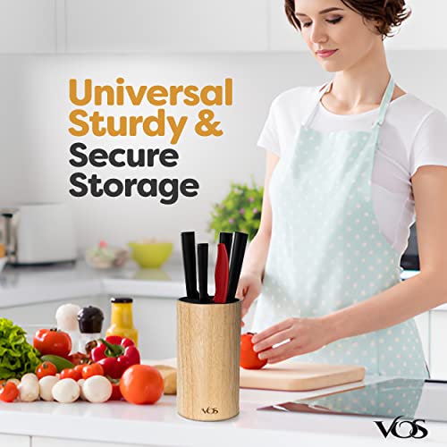 Vos Universal Knife Block - Countertop Knife Holder With Non Slip Base, Kitchen Knife Holder - Holds 14 Knives, Sturdy Knife Organizer - Space Saving Knife Stand, Sleek & Modern Knife Rack - Bamboo #TOP4