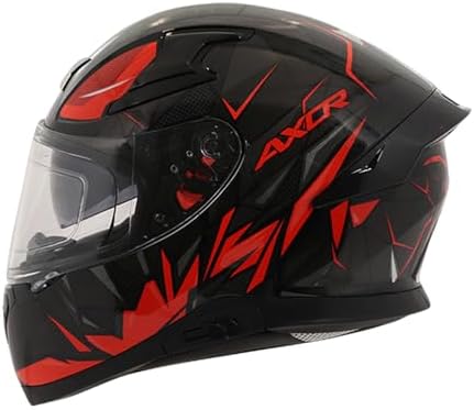 Axor Apex Hunter ISI ECE DOT Certified Full Face Dual Visor Helmet For Men And Women With Pinlock Fitted Outer Clear Visor And Inner Smoke Sun Visor Black Red Helmet-L